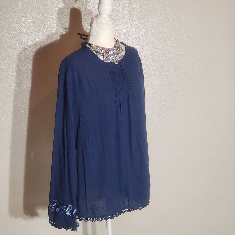 TIME TRU BOHEMIAN TUNIC BLUE LONG SLEEVE RAYON/POLYESTER SIZE 2X